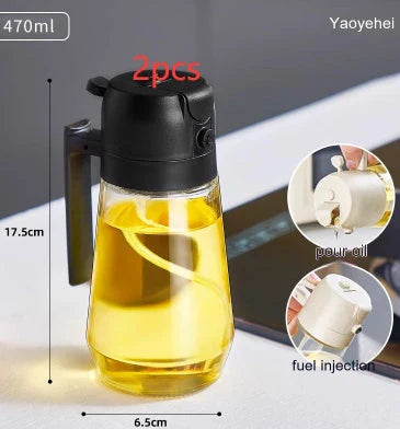 Premium 470mL glass oil sprayer with dual mist and pour functionality, ideal for cooking, baking, and grilling