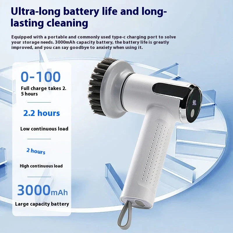 Wireless Electric Cleaning Brush with interchangeable heads for effortless sink and pot scrubbing