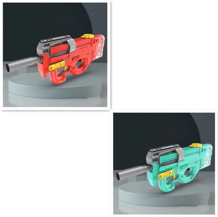 High-powered P90 electric water gun with long range and large capacity for outdoor summer fun