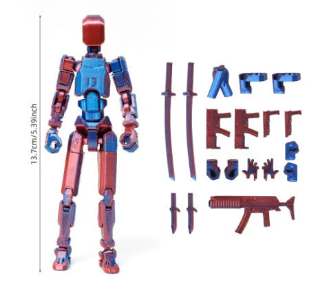 Customizable 3D printed multi-jointed action figure robot toy in various vibrant colors