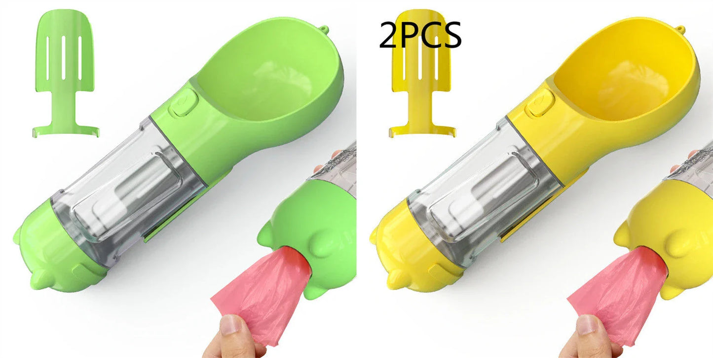 Multipurpose Pet Water Bottle with Feeding Bowl and Waste Bag Storage - Durable, Portable, and Convenient