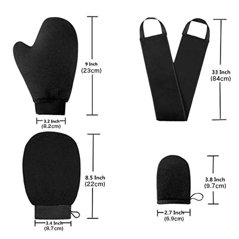 Premium self-tanning applicator kit with exfoliating glove, tanning mitt, and back applicator for a flawless, streak-free tan