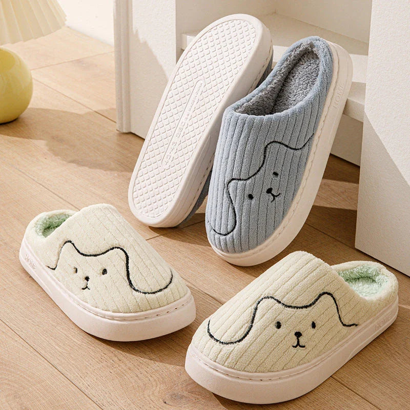 Cozy cat-themed house slippers in various colors with plush fabric and non-slip rubber soles