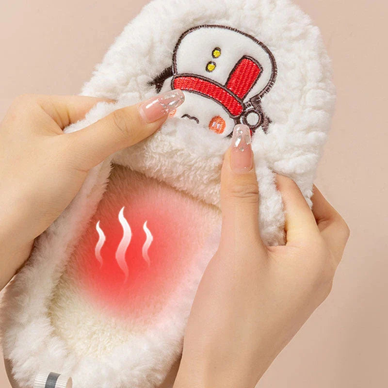 Cozy snowman-themed slippers with plush interior and thick, anti-slip soles for warm, comfortable indoor wear