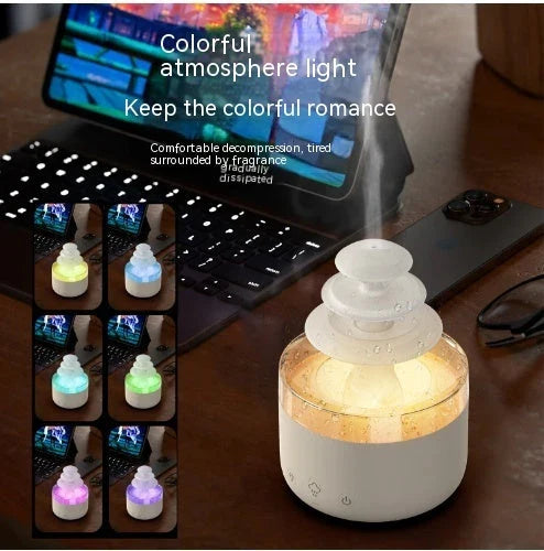 Cloud-shaped humidifier with color-changing LED lights, designed for improved air moisture and aromatherapy enjoyment