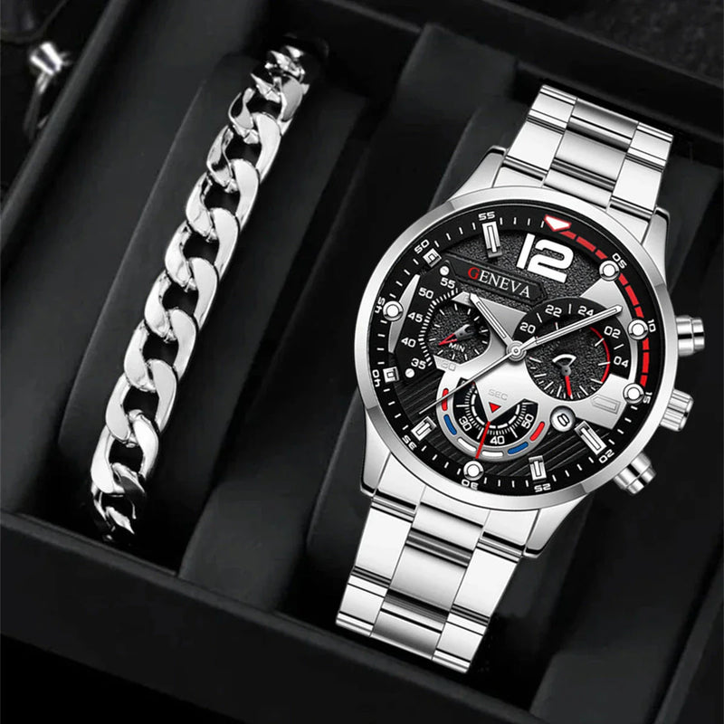 Stylish Steel Bracelet Watch Set - Fashion-Forward Men's Accessory for Any Occasion