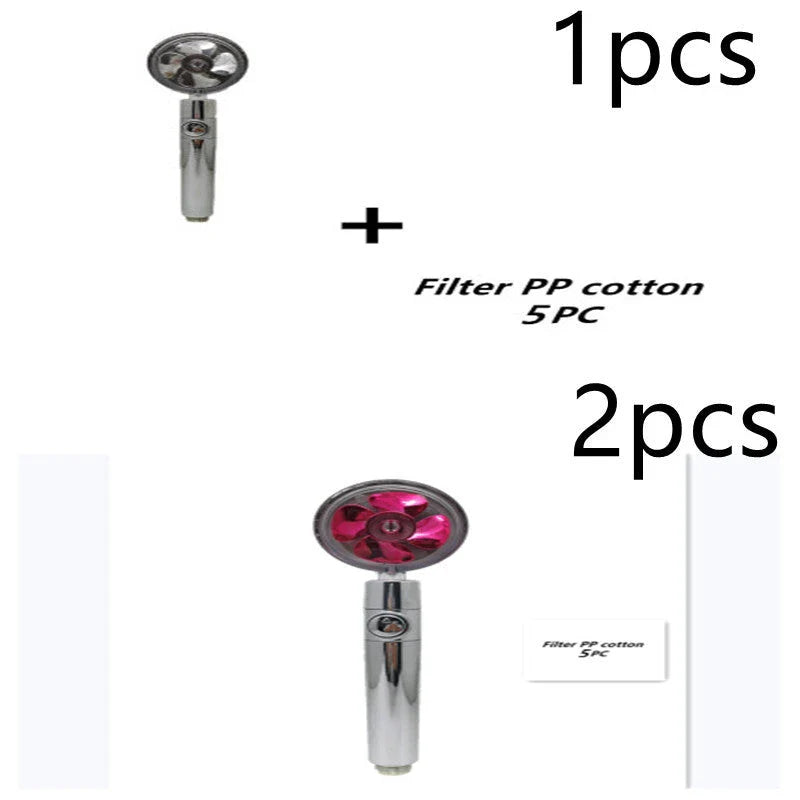 A high-pressure handheld shower head with a turbo-charged water flow and a cotton filter for a luxurious, spa-like bathing experience.