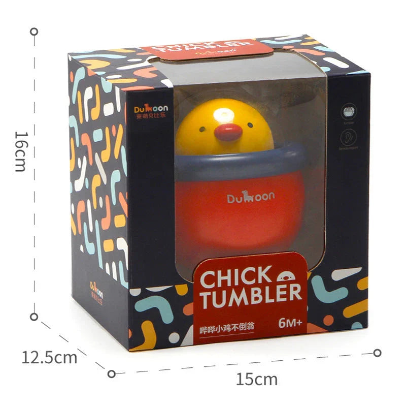 A colourful rattle tumbler toy with a built-in bell, designed to captivate and stimulate a baby's senses during play