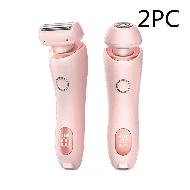 Rechargeable electric shaver for women with dual-head design for whole-body and precision hair removal