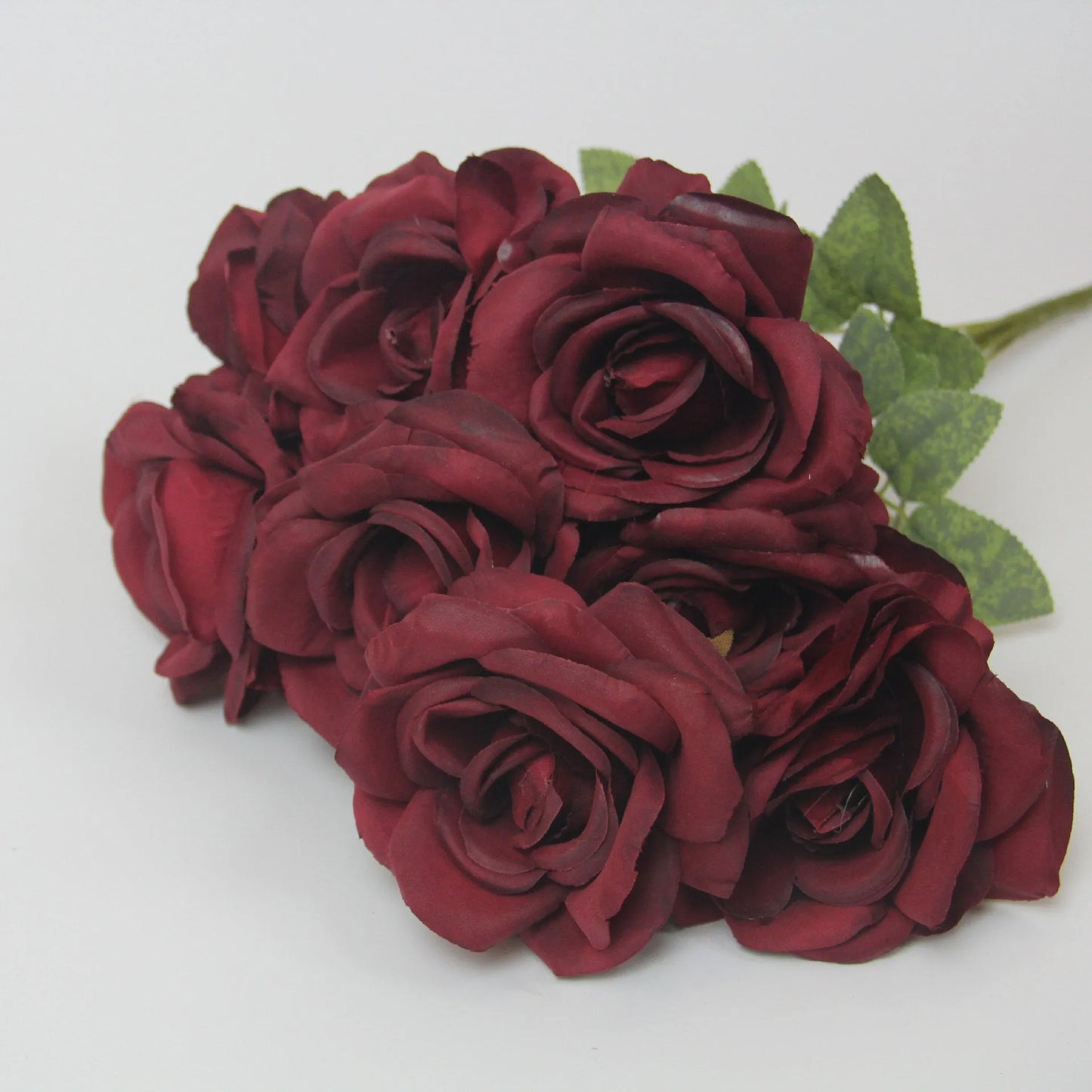 Artificial silk rose flower bouquet with ten rose heads, 53cm tall, in brown colour option.