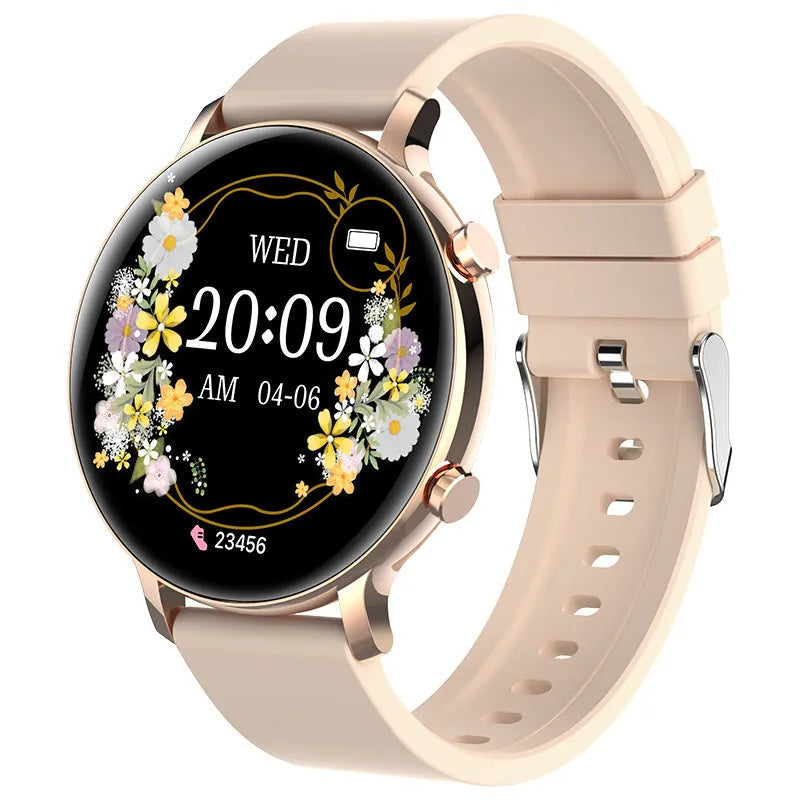 Bluetooth call smartwatch with stainless steel strap showing heart rate monitoring on screen