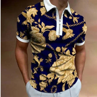 Premium striped polo shirt with short sleeves, made from high-quality cotton-blend fabric for comfort and style.