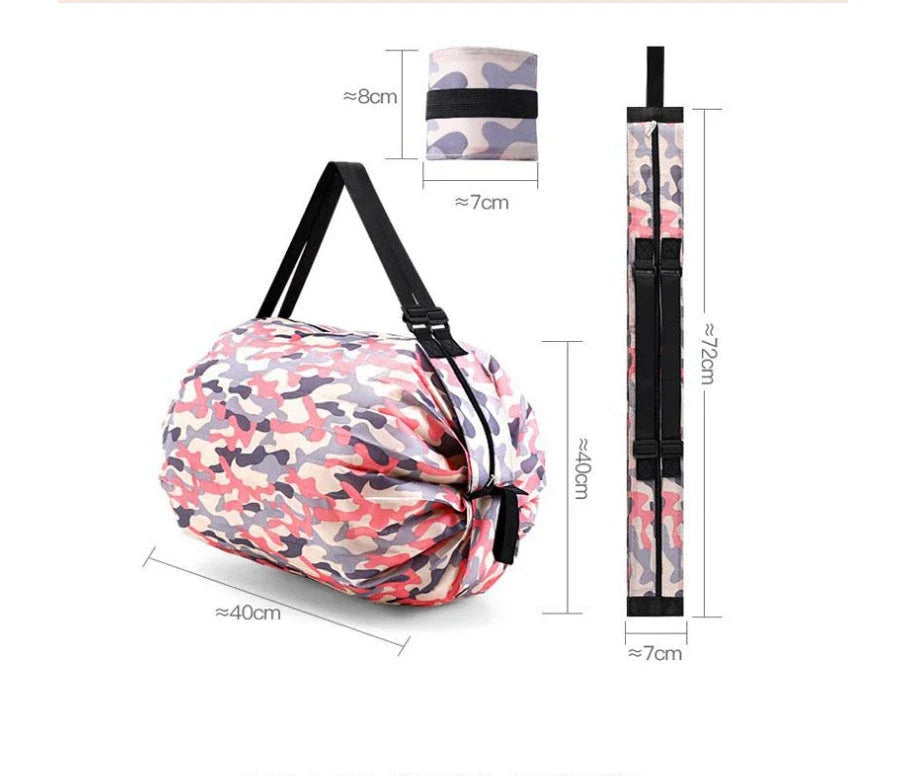 Foldable tote bag made of durable 210D Oxford cloth, featuring various stylish color patterns for versatile use