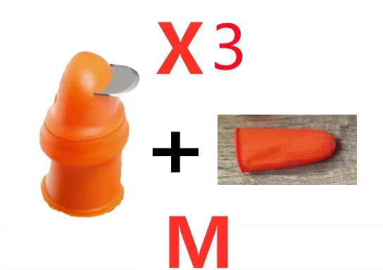 Silicone thumb protector with sharp curved blade for effortless vegetable, fruit, and crop harvesting in the garden or farm