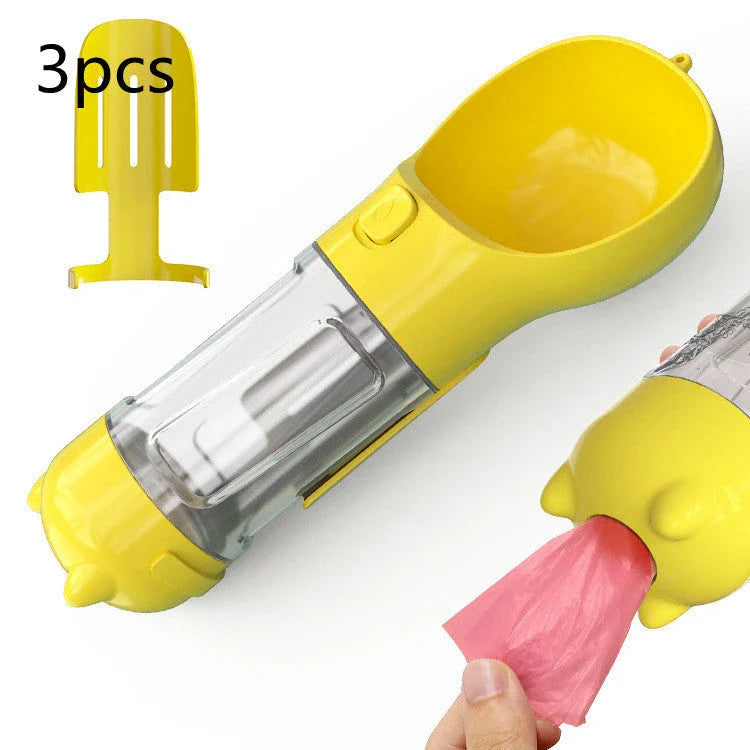 Multipurpose Pet Water Bottle with Feeding Bowl and Waste Bag Storage - Durable, Portable, and Convenient