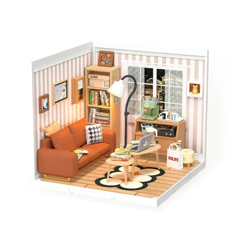 Robotime Rolife DIY Miniature Cafe Building Kit with ambient light set