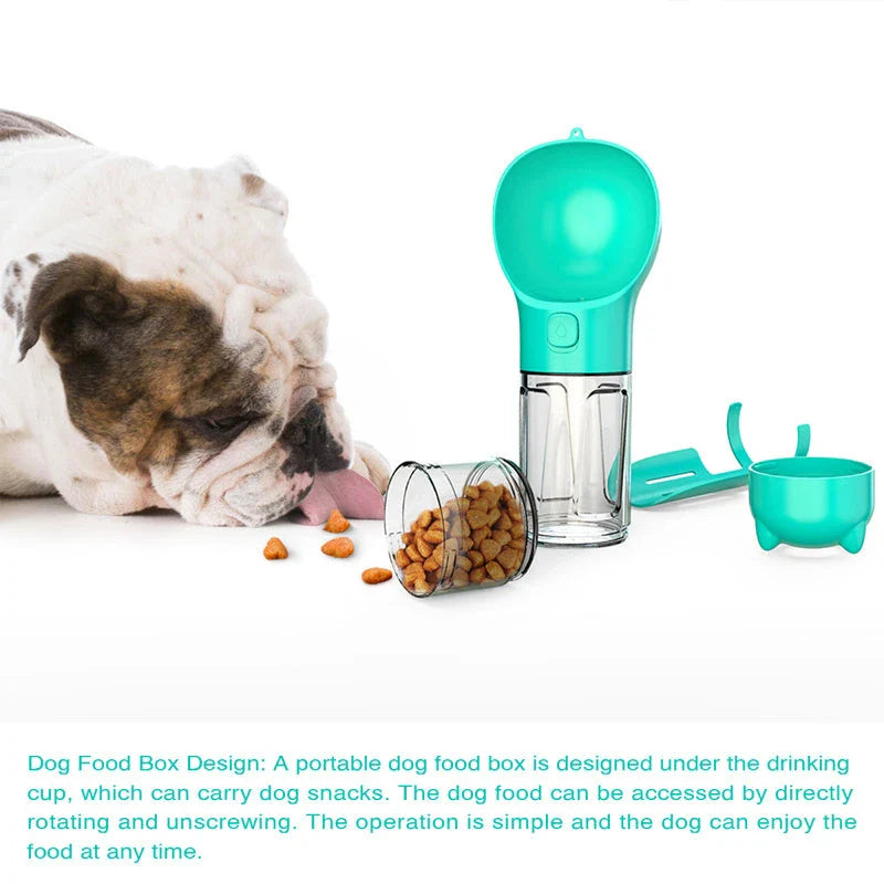 Multipurpose Pet Water Bottle with Feeding Bowl and Waste Bag Storage - Durable, Portable, and Convenient