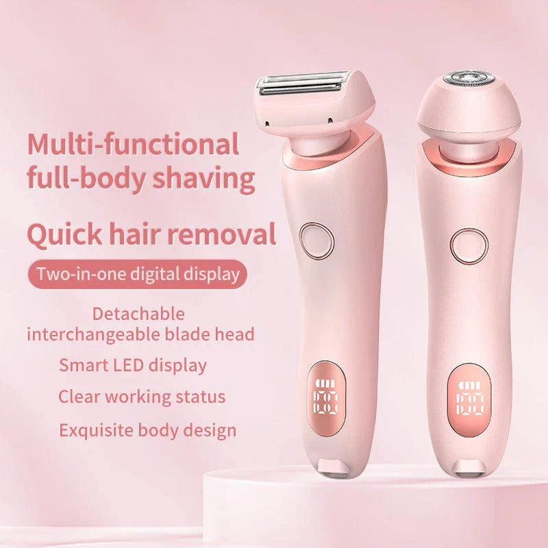 Rechargeable electric shaver for women with dual-head design for whole-body and precision hair removal