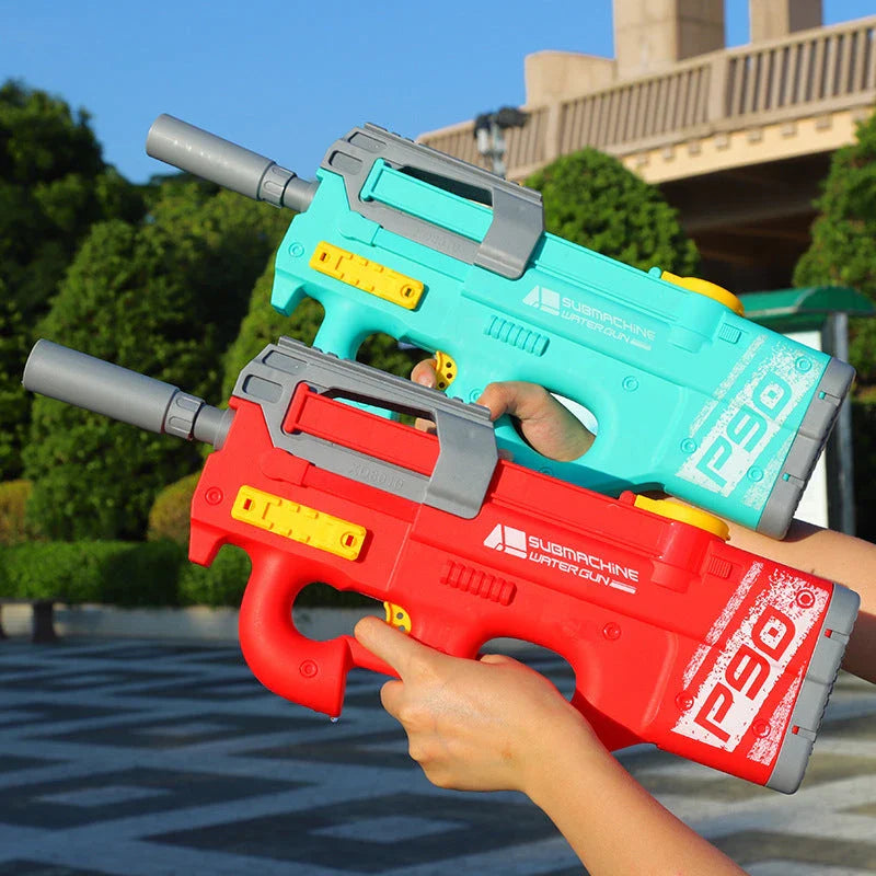High-powered P90 electric water gun with long range and large capacity for outdoor summer fun
