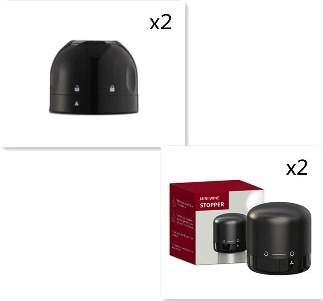 Premium black champagne and wine bottle stoppers with vacuum seal technology to preserve freshness and carbonation