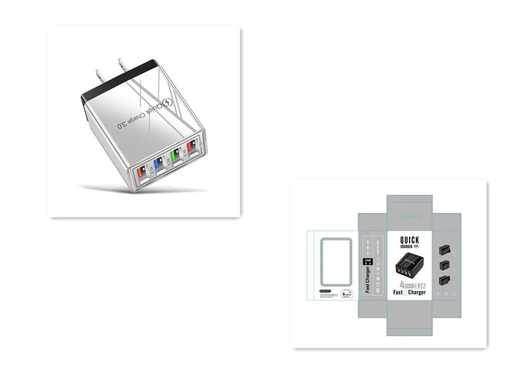 Powerful 4-Port USB Wall Charger with Quick Charge 3.0 for Phones and Tablets