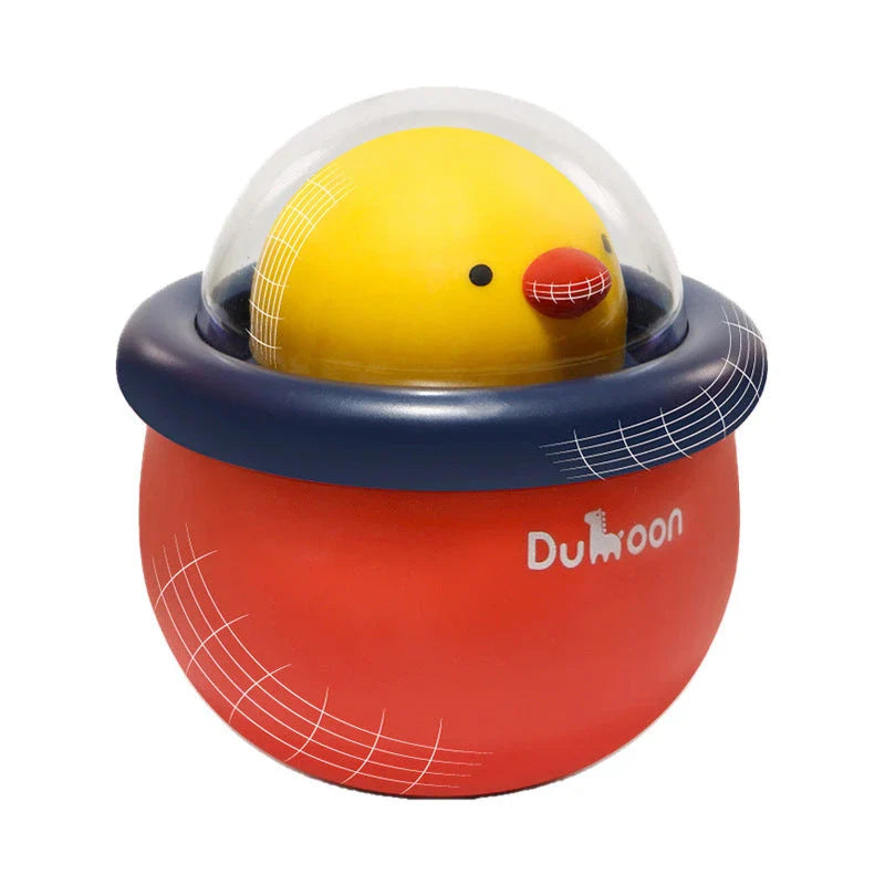A colourful rattle tumbler toy with a built-in bell, designed to captivate and stimulate a baby's senses during play