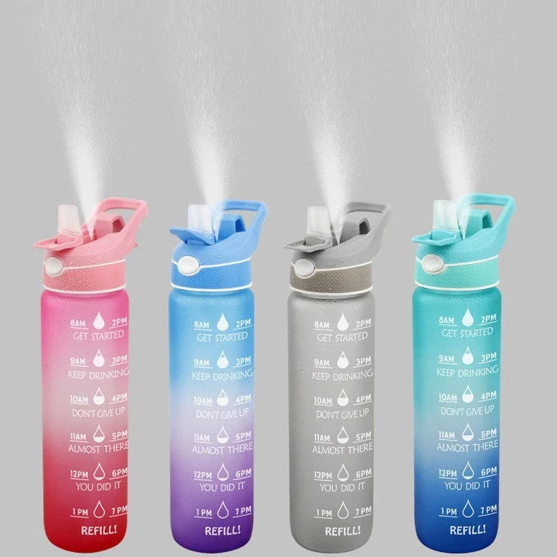Premium sports water bottle with one-touch open cover, straw, and spray function, made of durable Tritan material in vibrant colors for active lifestyles.