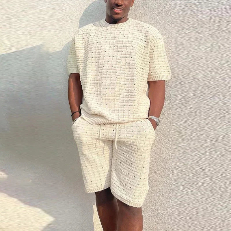 Men's summer 2-piece outfit featuring a loose-fitting shirt and matching shorts in various colors