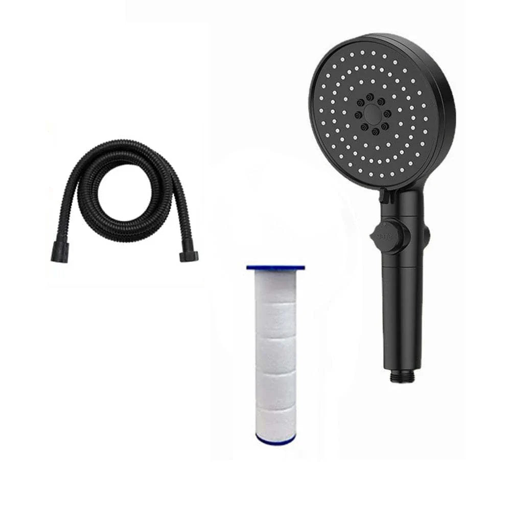 Premium 5-speed pressurized shower head with large water output, ABS construction, and modern minimalist design