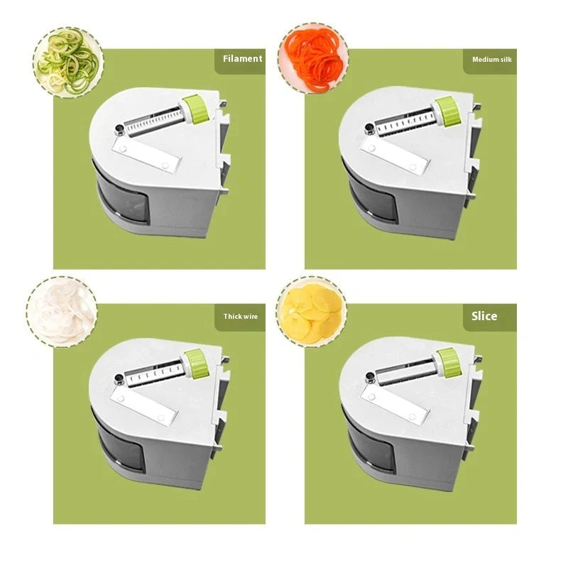 Multifunctional mandoline slicer with suction base and four drum blades for versatile kitchen prep.