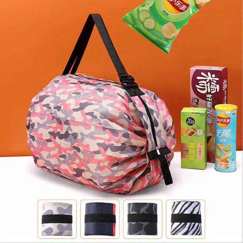 Foldable tote bag made of durable 210D Oxford cloth, featuring various stylish color patterns for versatile use