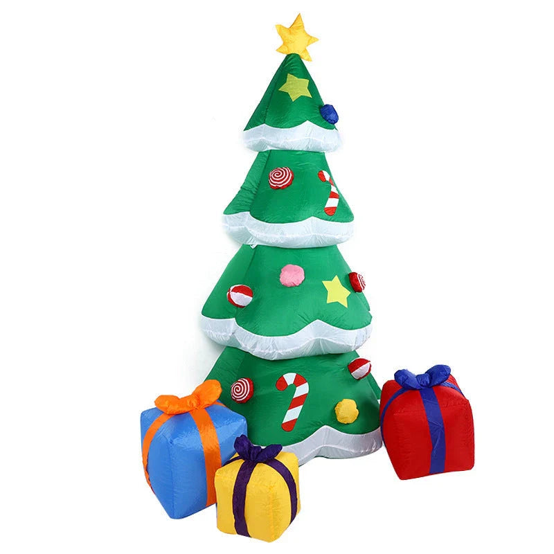 Glowing Christmas inflatables with Santa, snowman, Christmas tree, and gingerbread man designs