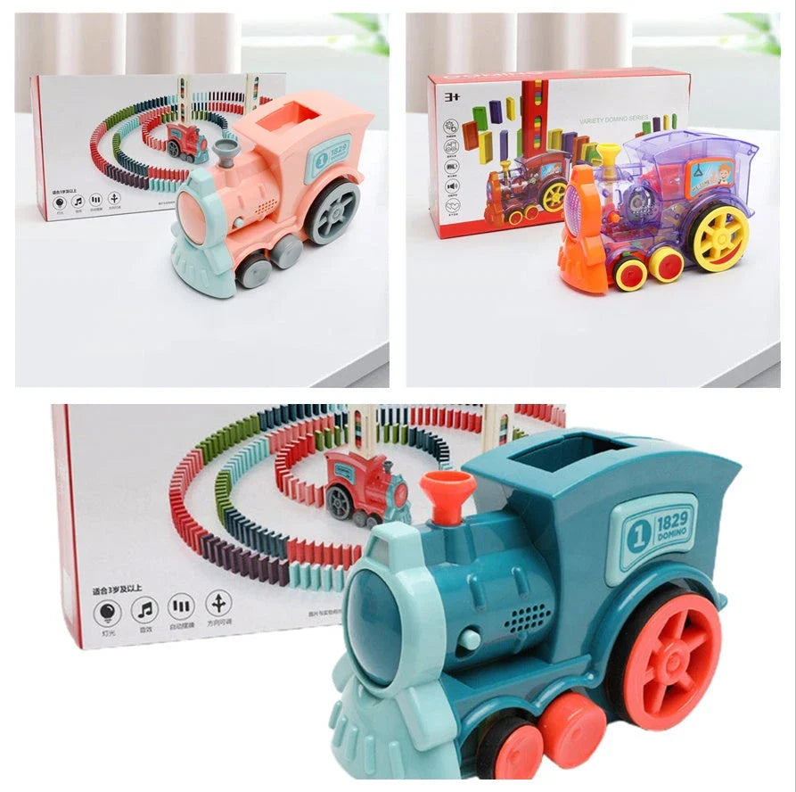 Domino Domino Train Building Blocks Toy with Automatic Dominoes Release for Engaging Educational Play