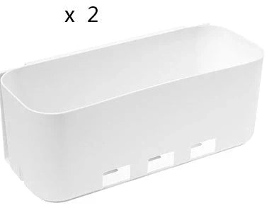 White retractable kitchen cabinet storage rack with hole-free installation