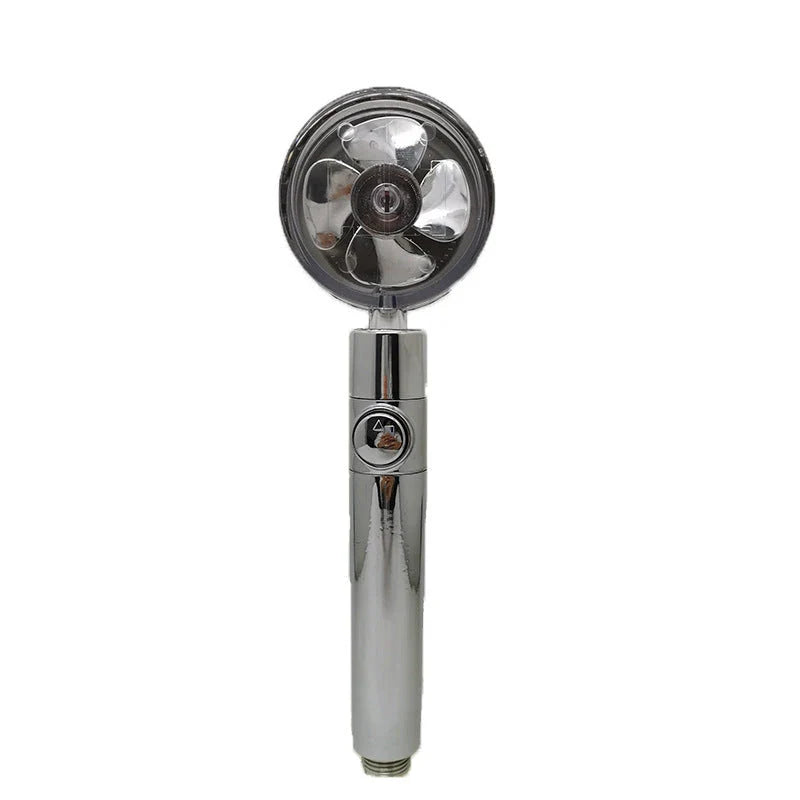 A high-pressure handheld shower head with a turbo-charged water flow and a cotton filter for a luxurious, spa-like bathing experience.
