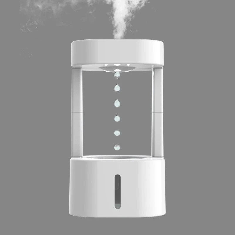 Anti-gravity humidifier with mesmerizing water droplets, designed for portable and quiet operation in home, office, or yoga studio
