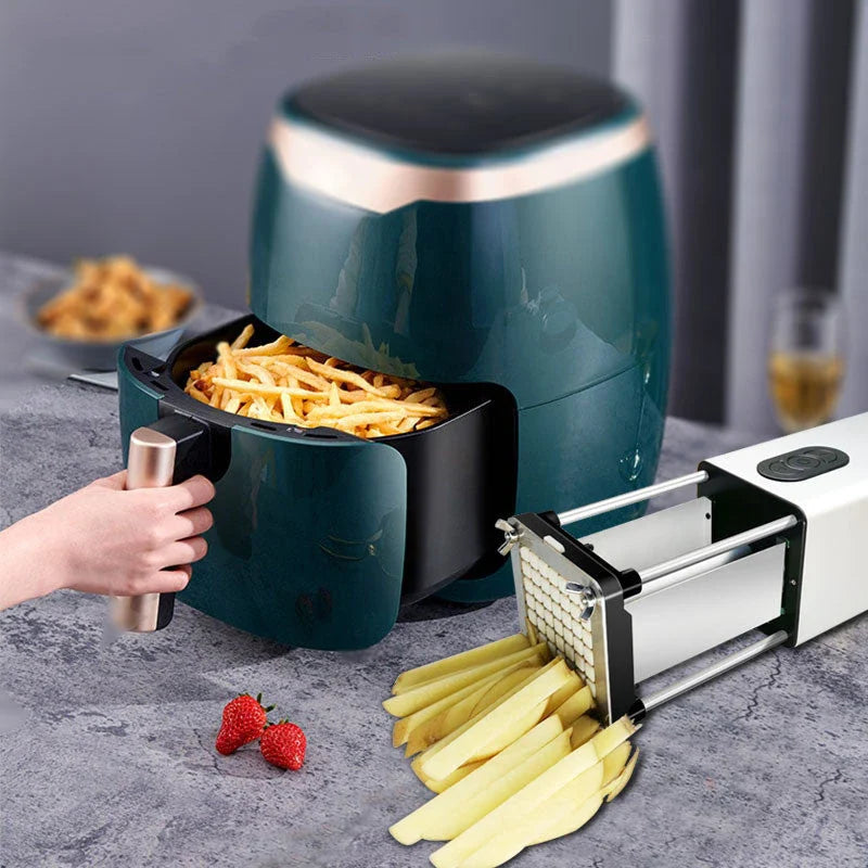 Premium electric French fry cutter with stainless steel blades and versatile cutting modes for commercial and home use