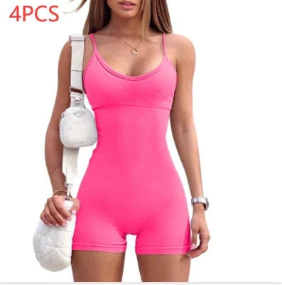 Stylish spaghetti strap workout jumpsuit for women in various vibrant colors