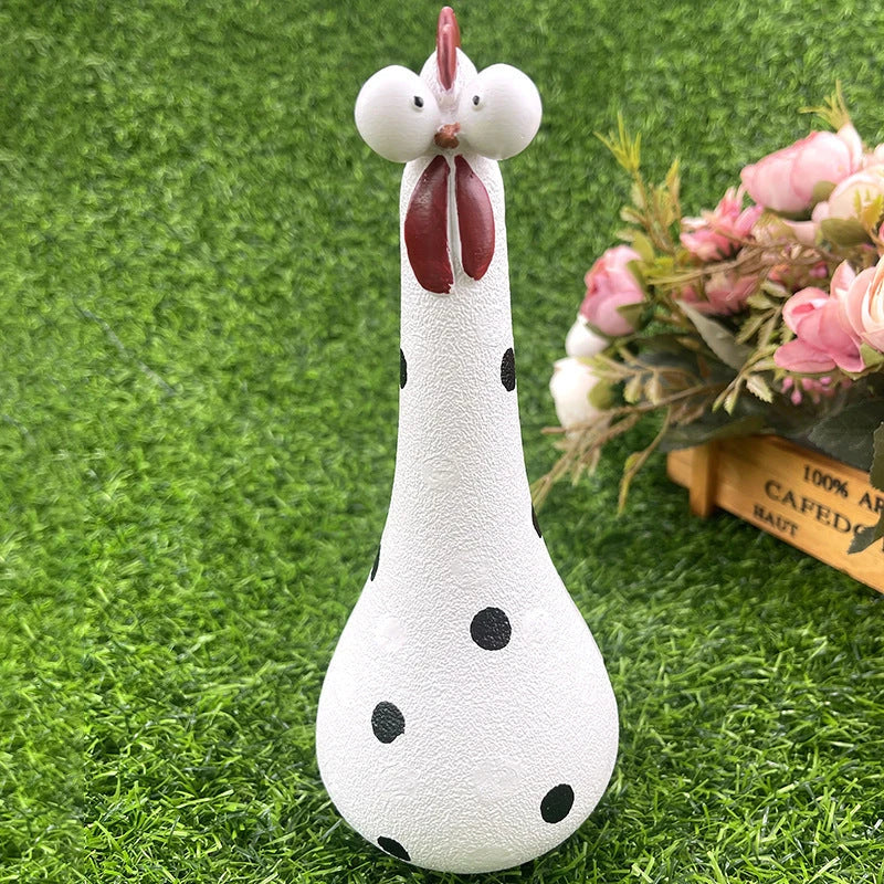 Colorful chicken garden statues made of high-quality resin, perfect for adding whimsical charm to your outdoor or indoor decor