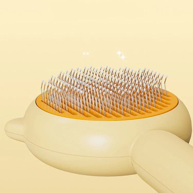 Premium pet grooming brush featuring dual-action hair removal and soothing massage for cats and dogs
