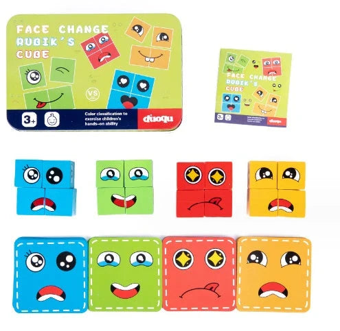 Clever Wooden Emoji Cube Puzzle - Educational Building Blocks for UK Children