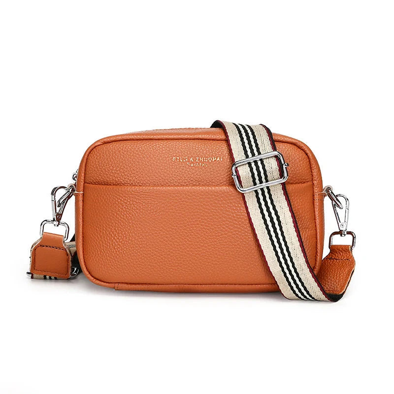Stylish cowhide shoulder messenger bag with adjustable strap in various colours