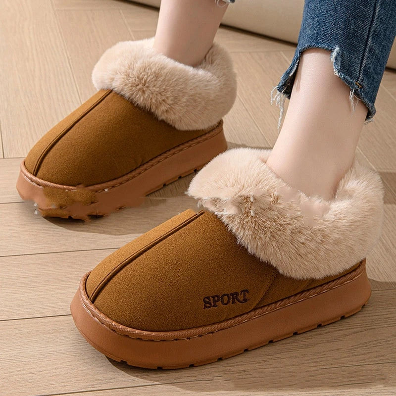 Cozy faux fur-lined women's slippers with non-slip platform soles and stylish color options