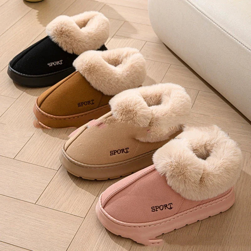 Cozy faux fur-lined women's slippers with non-slip platform soles and stylish color options