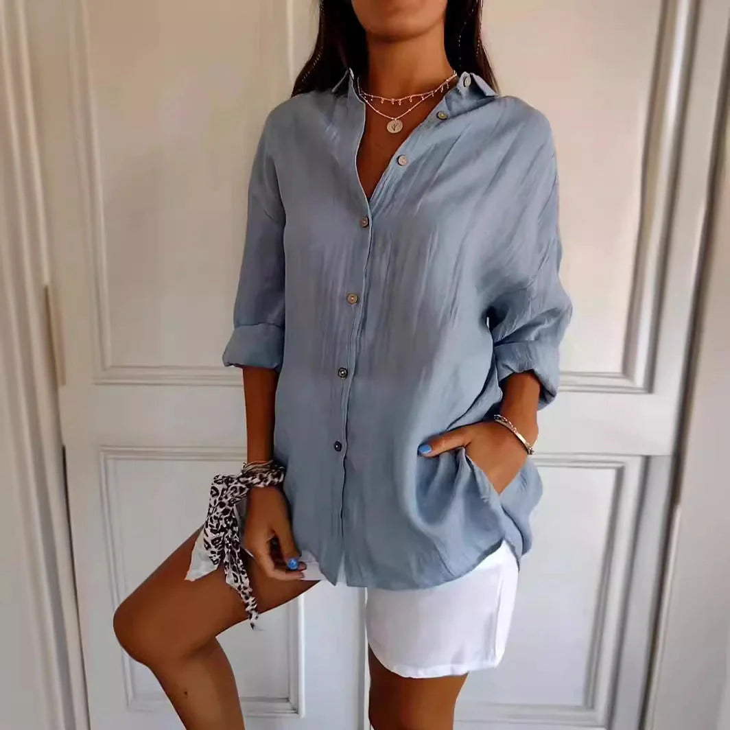 Stylish Women's Long Sleeve Pleated Shirt in various colours