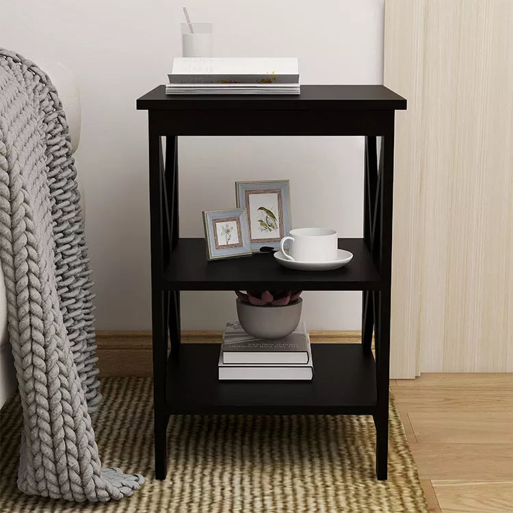 Black X-type three-layer partition storage side table with modern design