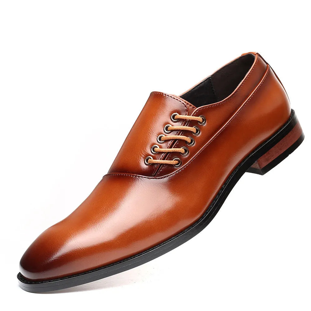Men's business formal shoes in black, wine red or yellow, breathable PU upper, sizes 38 to 48