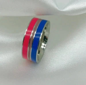 Bisexual pride stainless steel ring in geometric design, available in multiple styles and sizes