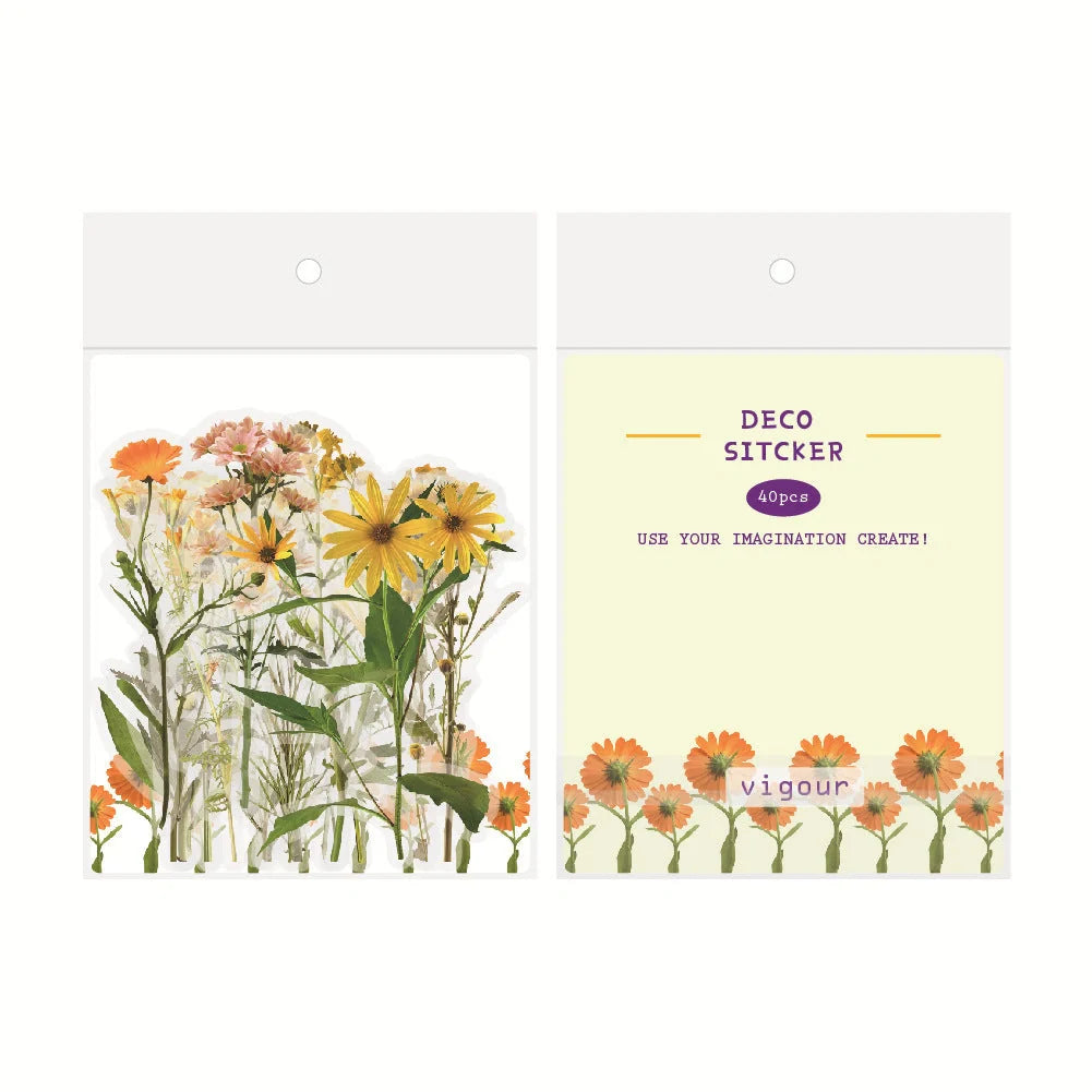 Enchanting collection of transparent floral, mushroom, and fern stickers for DIY crafting and design