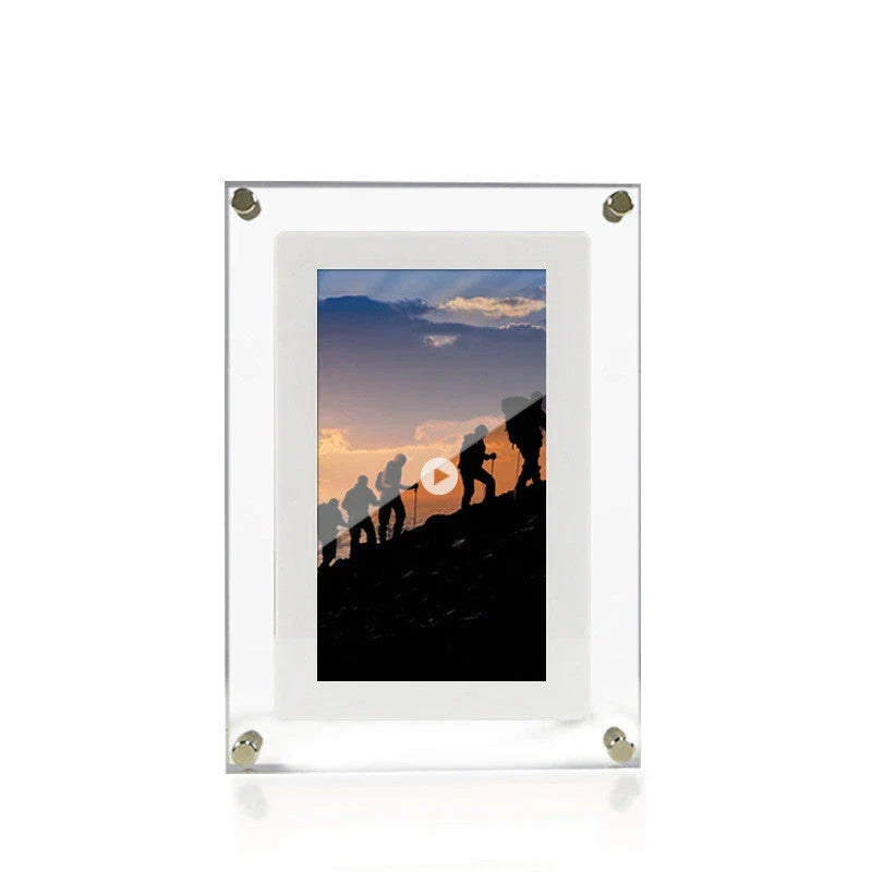 Stylish digital photo frame with high-resolution display, supports photo, video, and music playback